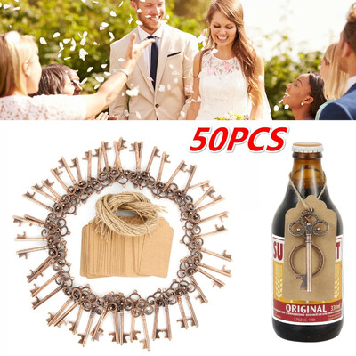 

50Pcs Bottle Opener Wedding Souvenirs Beer Opener Keychain with writting Paperboard Tag Card Party Supplies