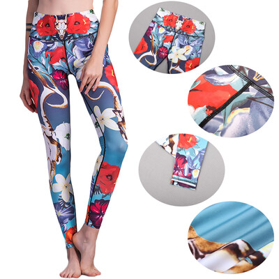 

Fashion Women Floral Print Sport Leggings Elastic Waist Running Yoga Pants Gym Fitness Skinny Leggings Joggers Blue