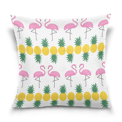 

ALAZA Throw Pillow Cover 16 X 16 inch Christmas Gift Cushion Cover with Flamingos With Pineapples Printed Pillowcase