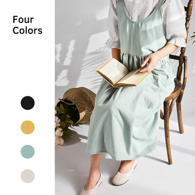 

NeillieN All-cotton loose apron Korean version cotton&hemp apron kitchen florist overallsdaidlepinaforeClean apron