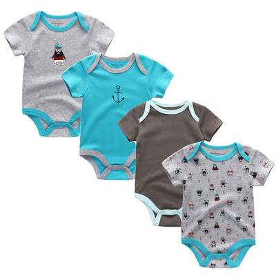 

4PCSLot Baby Clothing Sets Baby Girls Clothes Rpmpers Newborn 0-12M 100Cotton Print Short Sleeve Baby Boys Clothes Bodysuits