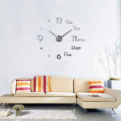 

Black Silver Modern DIY Big Number 3D Wall Clock Modern Design 3D Wall Sticker Home Decoration