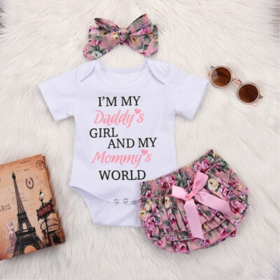 

Newborn Baby Girls Romper Tops Jumpsuit Tutu Pants Headband Outfits Clothes Set