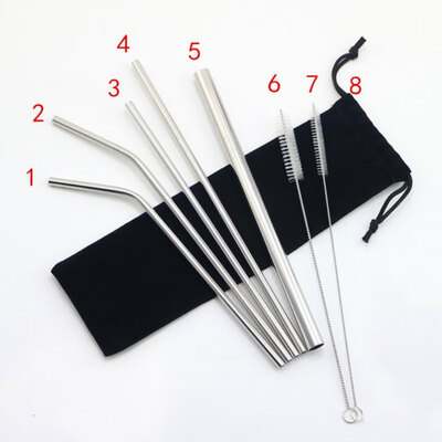 

7PCS Stainless Steel Drinking Straws Metal Reusable Straw Set With Clean Brush