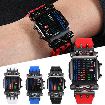 

NEW Fashion Unisex Binary LED Digital Date Square Dial Casual Sport Band Wrist Watch