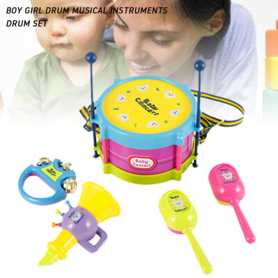 

5PCS Fashion Kids Toy Roll Drum Musical Instruments Band Kids Children Toy Gift Set