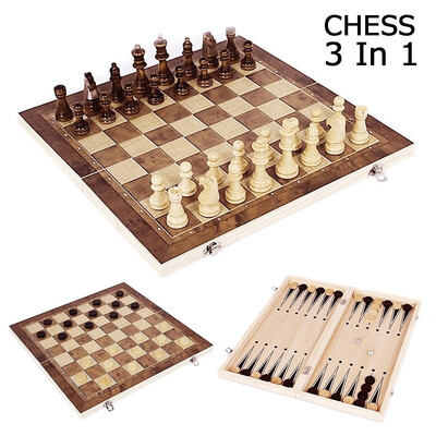 

Willstar 3 In 1 Wooden Chess Set Checkers Backgammon Travel Wooden Chess Game Wood Chess Pieces Foldable Chessboard Draughts