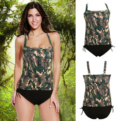 

Sexy Women Bikini Set Swimwear Swimsuit Camouflage Print Spaghetti Strap Tankini Two Piece Bathing Suit Beachwear