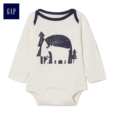 

GAP flagship store childrens clothing baby cotton jumpsuit romper female baby winter clothing newborn printing clothes 400016 ivory white 73cm 6-12 months