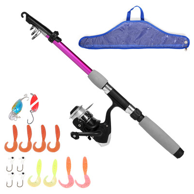 

Spinning Fishing Reel Rod Combo Kit Telescopic Fishing Pole with Soft Fishing Lures Jig Hooks Hard Baits