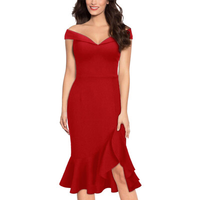 

New Dress Sexy V-neck Strapless Irregular Fishtail Skirt