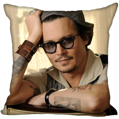 

Johnny Depp Pillow Cover Bedroom Home Office Decorative Pillowcase Square Zipper Pillow Cases Satin Fabric No Fade 35x35CM