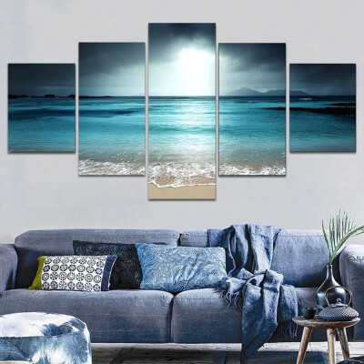 

5 Pcs Beach Chemical Fiber Cloth Painting Inkjet Canvas Painting Home Wall Decor