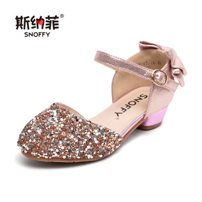 

Snafy childrens shoes girls shoes spring 2019 new childrens crystal princess high heel sandals summer single shoes 19606 gold 30