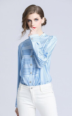 

M L XL XXL elegant new autumn 2018 women blouse shirt long sleeve blue striped print office top lady
