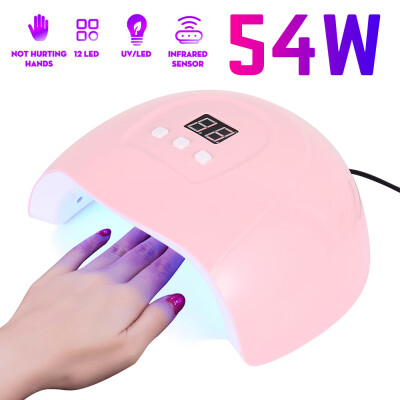 

54W 18LED Smart Infrared Sensor UV Sunlight Nail Dryer Lamp Gel Polish Curing Timing Manicure Machine USB 3 Timers