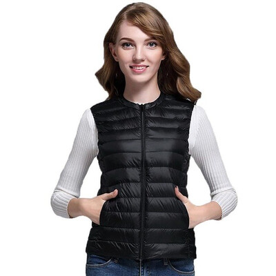 

2018 New Women 90 White Duck Down Vest Womens Ultra Light Duck Down Vest Jacket Autumn Winter Round Collar Sleeveless Coat