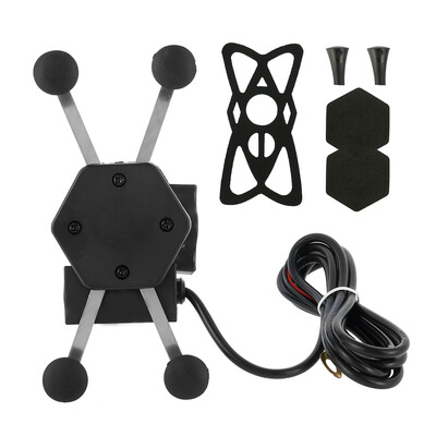 

Motorcycle Mobile Phone Holder Motorbike X Grip Clamp Mount USB Charge