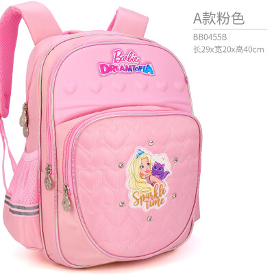 

Barbie childrens school bag primary school pupils 1-4 grade girls cute backpacks ridges reduce girls cartoon backpack pink BB0455B