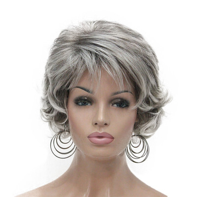 

StrongBeauty Soft Tousled Curls Wig Short Grey Mix Full Synthetic Wigs 12 Colors