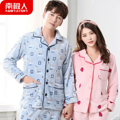 

Antarctic pajamas men winter flannel couple pajamas women winter warm coral fleece thickening autumn mens home service winter suit NAS5X21022-22 female strawberry printing XL