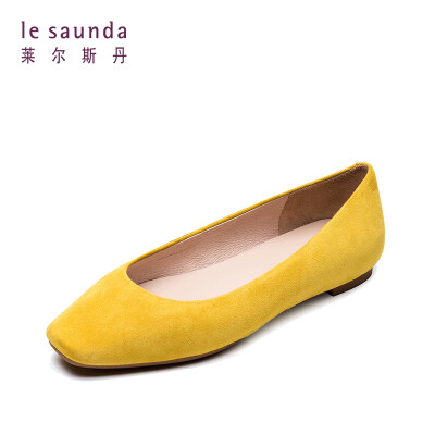 

Lyles Dan Fashion Commuter OL Professional Comfort Square Head Flat Womens Shoes LS AM06903 Yellow Suede 35