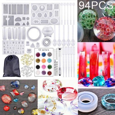 

94PCS Silicone Casting Molds Tools Jewelry Pendant Resin Mould Bag DIY