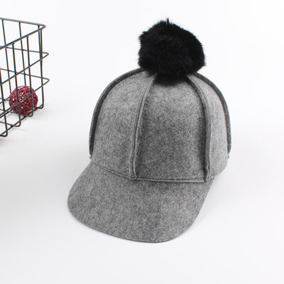 

New Winter Unisex Wool Solid Cap Bobbles Casual Man Woman Baseball Flat Hat