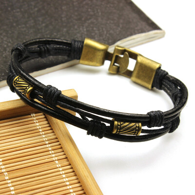 

Fashion Multi-layer Leather Rope Alloy Pendant Bead Woven Bracelet Casual Style for Male&Female