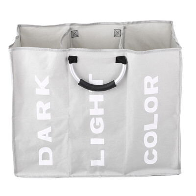 

3-Section Large Foldable Oxford Laundry Basket Bag Dirty Clothes Storage Bag Organizer with Aluminum Handles--Dark Grey