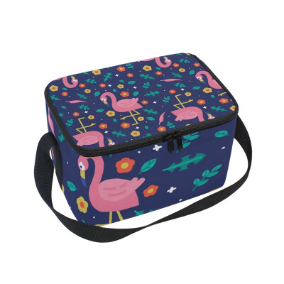 

ALAZA Lunch Box Insulated Flowers And Flamingo Lunch Bag Large Cooler Tote Bagfor Men Women