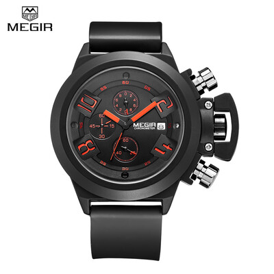 

MEGIR 2002 Male Quartz Watch Date Display 30M Water Resistance Silicone Band