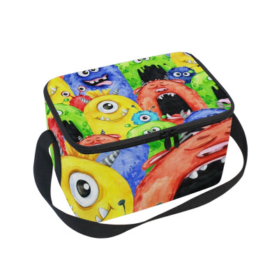 

ALAZA Insulated Lunch Box Funny Monster Heads Lunch Bag for Men Women Portable Tote Bag Cooler Bag