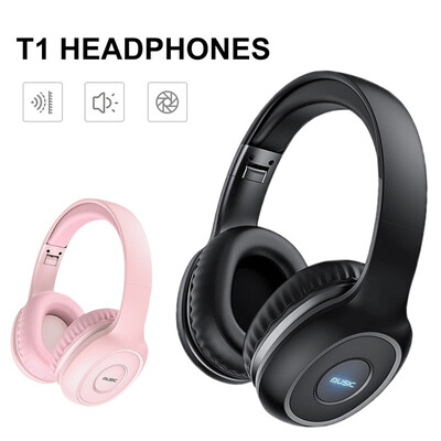

T1 Bluetooth Headphones Collapsible Wireless Omni-directional Microphone Large Capacity Battery Headphones 2 Colors