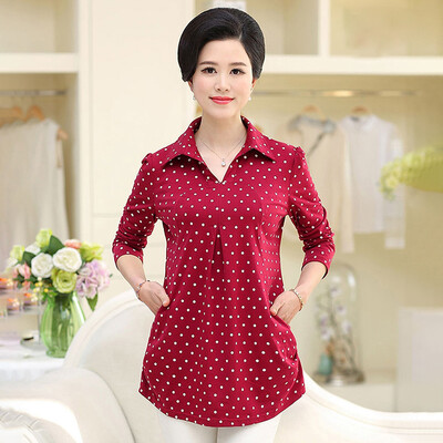 

Yu Zhaolin 2019 new middle-aged womens loose large size shirt mother dress spring&autumn long-sleeved shirt YWMM191346 red dot 2XL