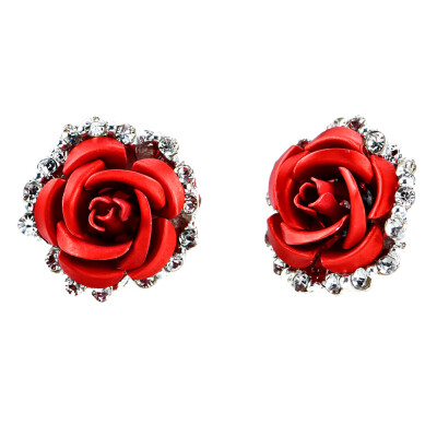 

1 Pair Fashion Alloy Crystal Rhinestone Ear Stud Earrings for Women Girl Rose Flower Red Blue Optional Gift Party Wedding Jewelry