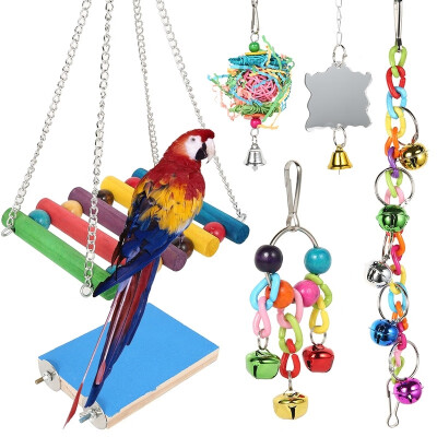 

Willstar 7Pcsset Pet Bird Cage Hammock Swing Climbing Ladders Toy Wooden Perch Mirror Chewing Toy for Conures Love Birds