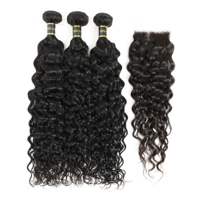 

Amazing Star Virgin Hair Water Wave Bundles with Closure Human Hair Bundles with Closure 4x4 Inch Free Part Lace Closure