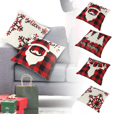 

Willstar 4 Pieces Red Black Christmas Scottish Buffalo Checkers Plaid Pillow Case Santa Reindeer Snow X-mas Tree Cushion Cover