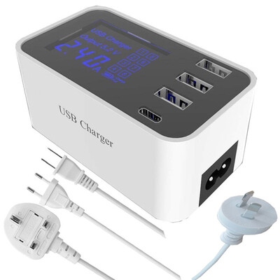 

4 Port USB Charging Station Multiple USB Charger Desktop Charger with LED Display Power Adapter