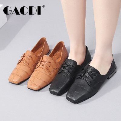 

Gao Di gaodi ladies low&sheepskin retro square head strap wild casual shoes female soil yellow 37