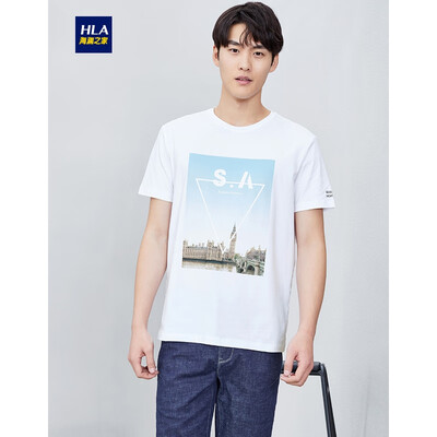 

HLA Haishu House Short Sleeve T-Shirt Men 2019 Summer New Net Color Printing Round Collars Micro-short Short T Mens HNTBJ2R030A Beige Pattern 3018096A52