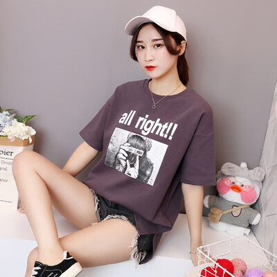 

JOY OF JOY Jingdong Womens 2019 New Korean Loose Casual Print Short Sleeve T-Shirt Female JWTD191851 Gray