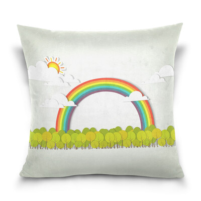 

ALAZA 16 X 16 inch Pillow Case Decorative Cushion Cover Rainbow Over Forest Pattern Pillowcase