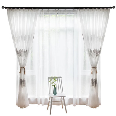 

White European Style Curtain Cotton Embroidered Curtains Europe Floral Tulle