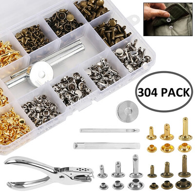 

Willstar 304 PCS Leather Rivets 3 Sizes Double Cap Rivet with Fixing