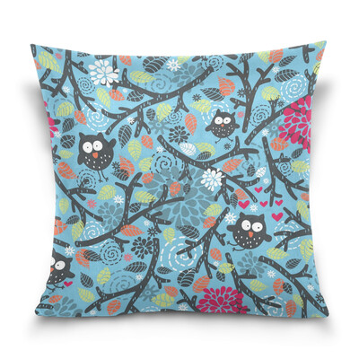 

ALAZA Thanksgiving Throw Pillow Cover 16 X 16 inch Cushion Cover with Owls And Floral Printed Pillowcase