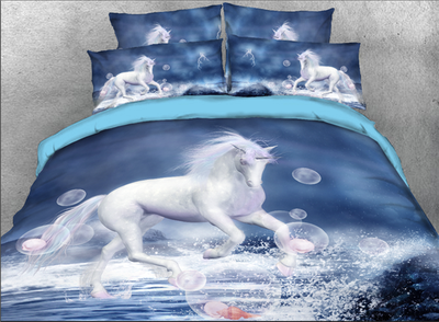 

White Unicorn&Bubbles Printed Cotton 4-Piece 3D Bedding Sets