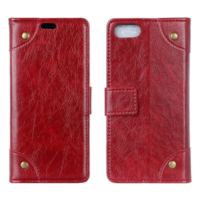 

MOONCASE Sharp Aquos R Compact copper buckle nappa leather case - wine red