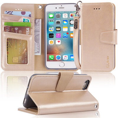 

Arae Case for iPhone 6s iPhone 6 Premium PU Leather Wallet case Wrist Strap Flip Folio with ID&Credit Card Pockets